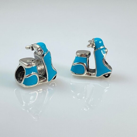 Sterling Silver Enamel Turquoise Blue Scooter Charm - Picture 9 of 9